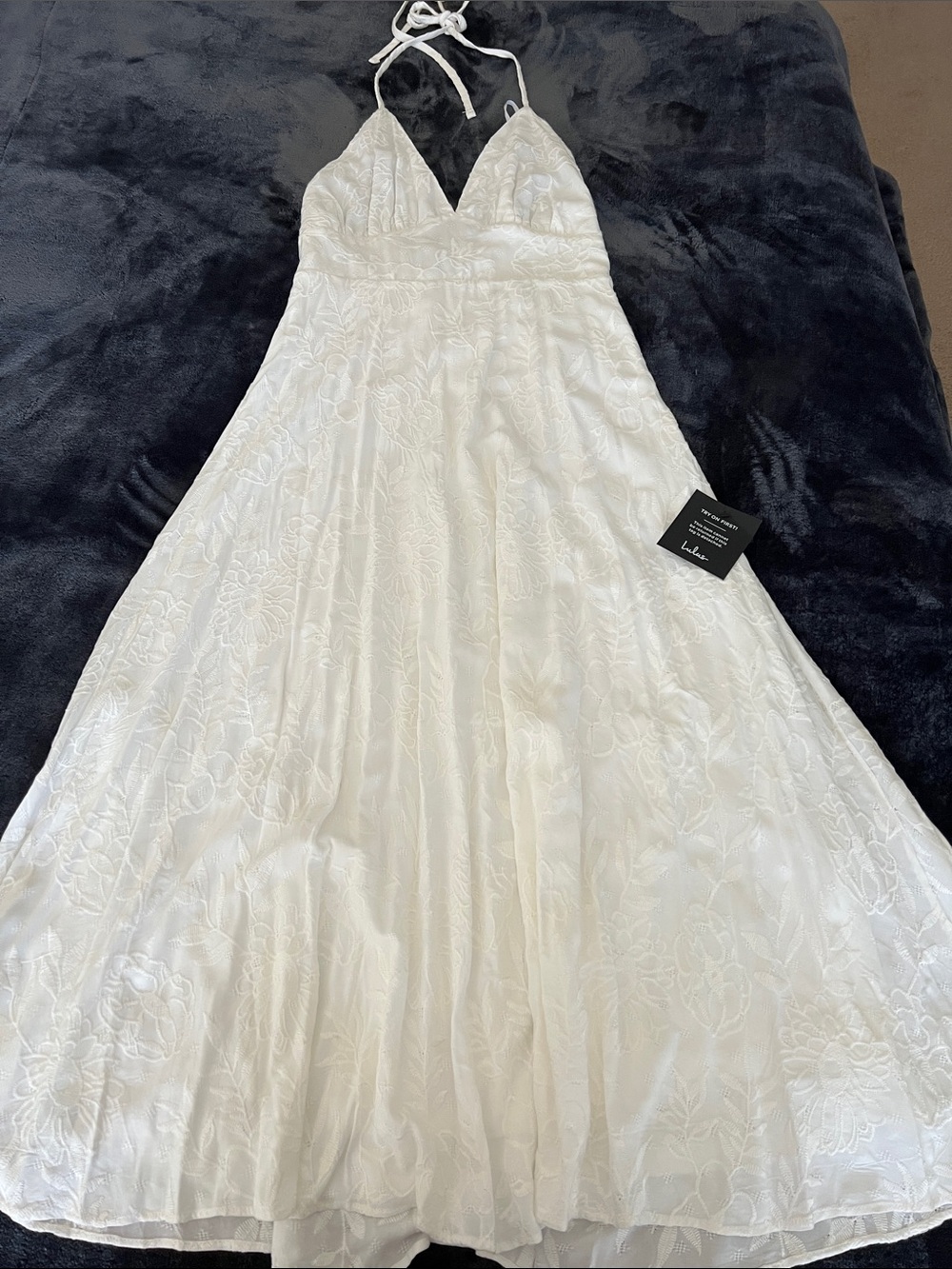 Lulu's White Lace Halter Midi Dress
